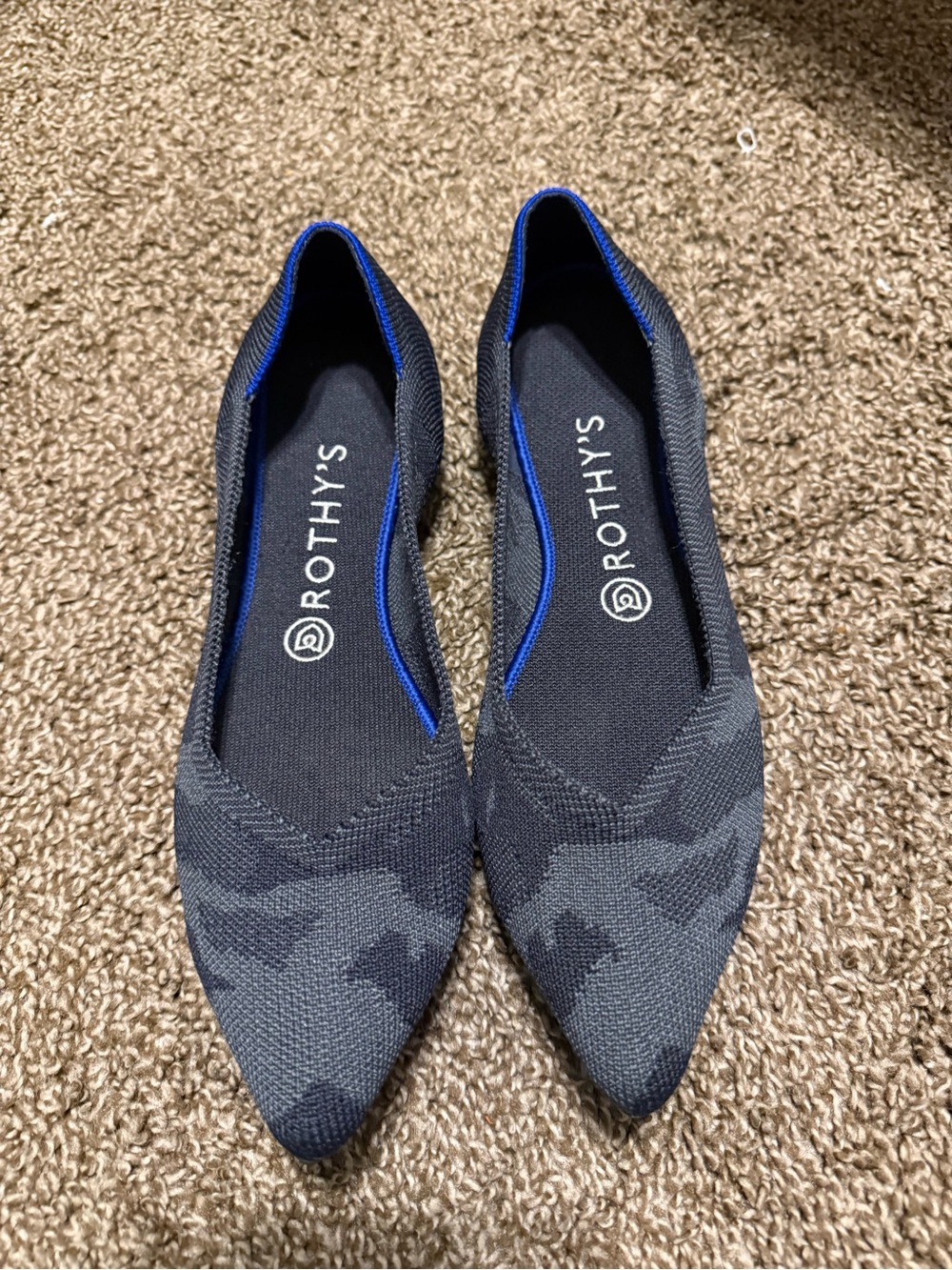 Rothy's Women's Pointed Flat in Black/Camo 9